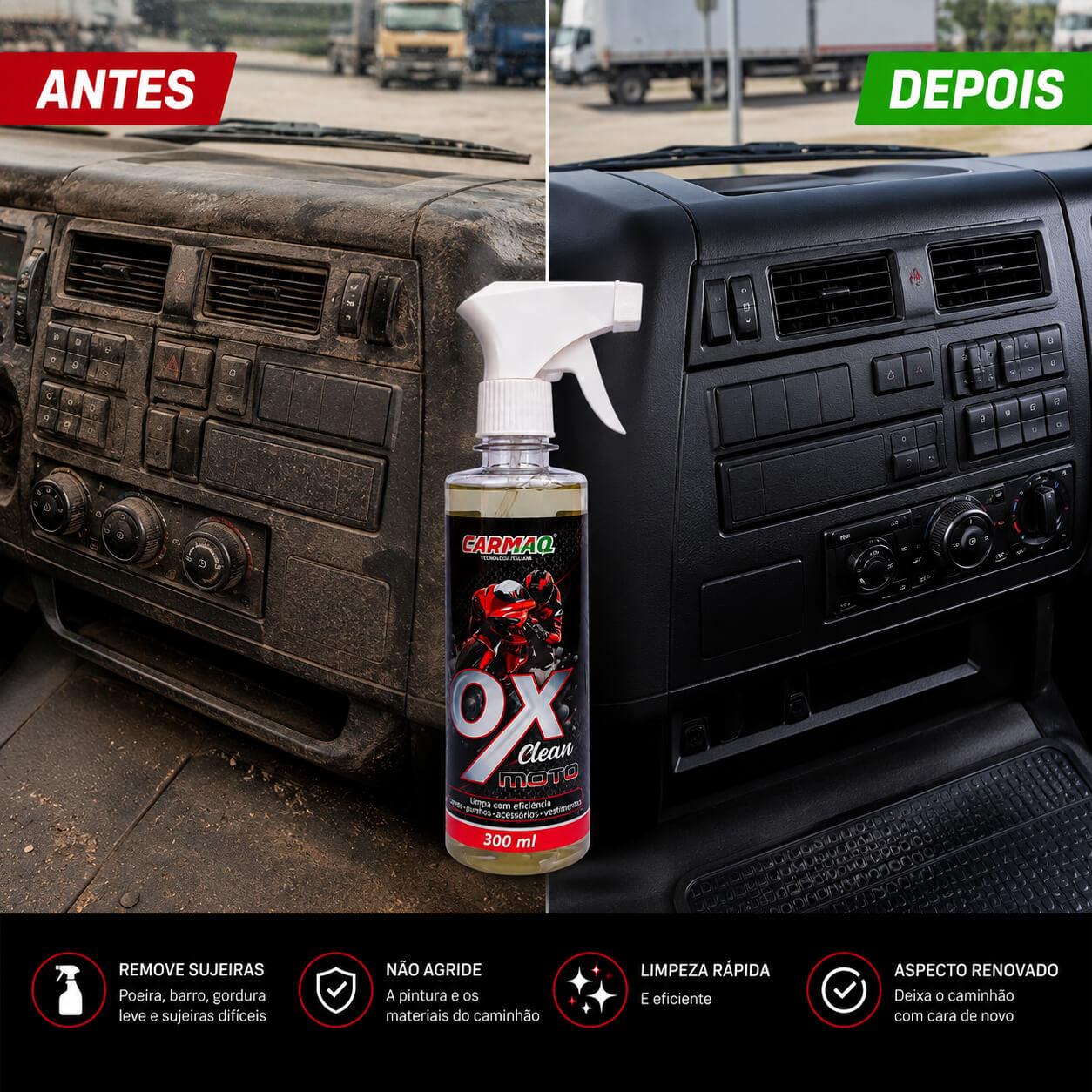 Kit Caminhão 2 Ox Clean + Bloqueador Malak + Escova