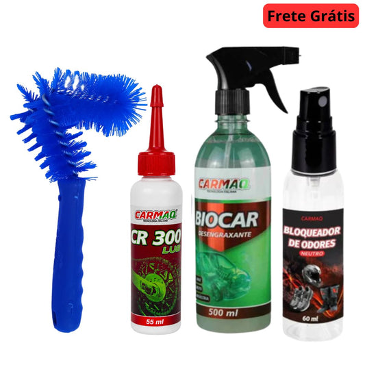 Kit Motociclista Escova + CR 300 + BIOCAR + Desodorizador Neutro