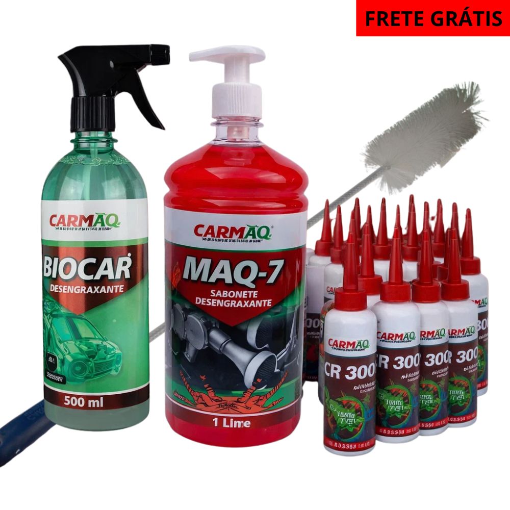 Kit Mecânico Profissional 23 Itens – 20 Lubrificantes CR-300 + Biocar + MAQ-7 + Escova